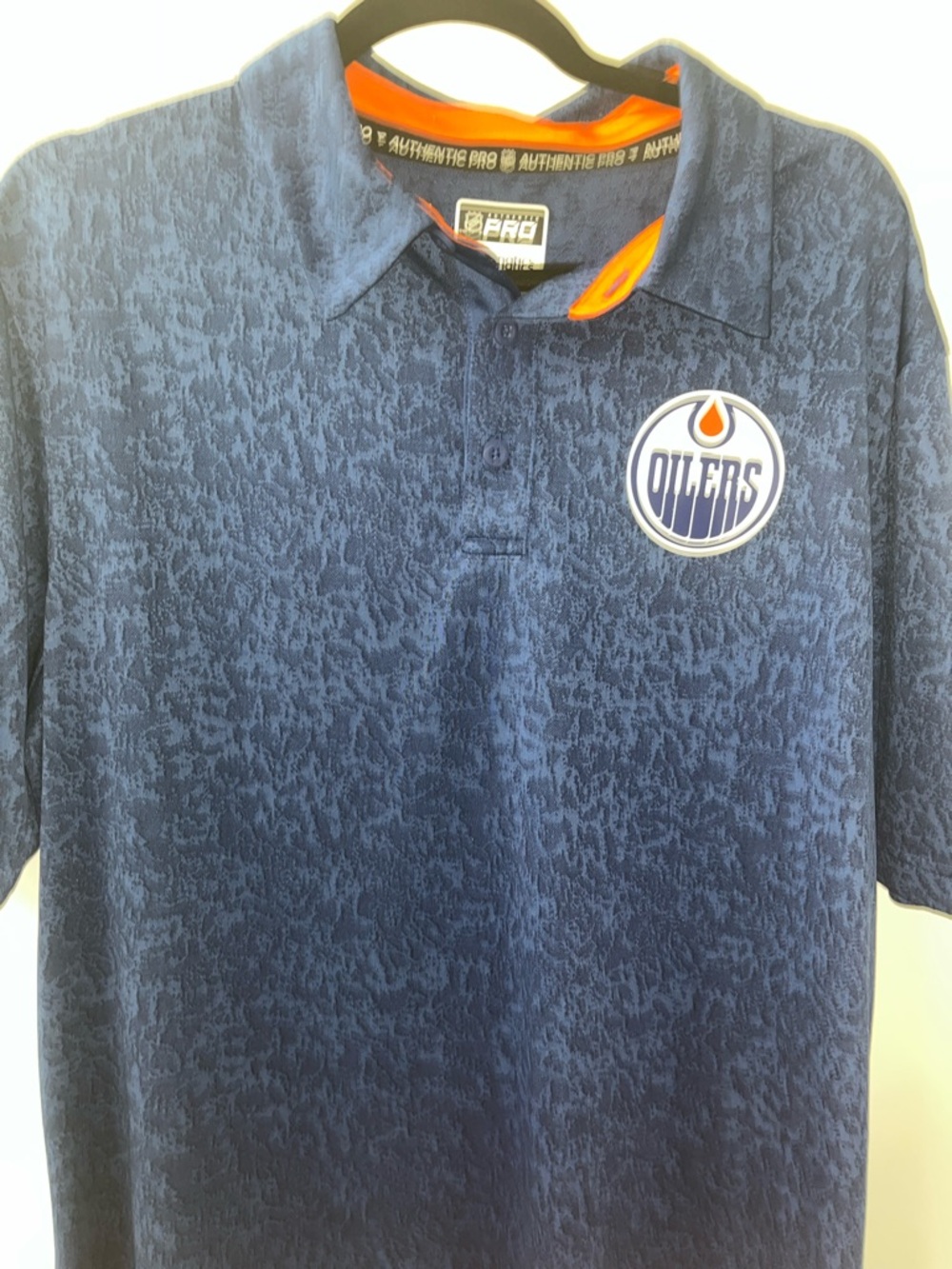 Fanatics Navy and Orange Edmonton Oilers Polo Shirt Size Large VGUC